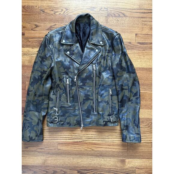 MUSIKA FRERE N.Y. Men's Green camouflage Leather Biker Jacket